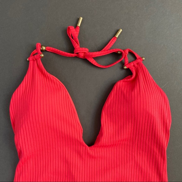 Red Carter Plunge Maillot One-Piece Halter XL/12 - Picture 4 of 9